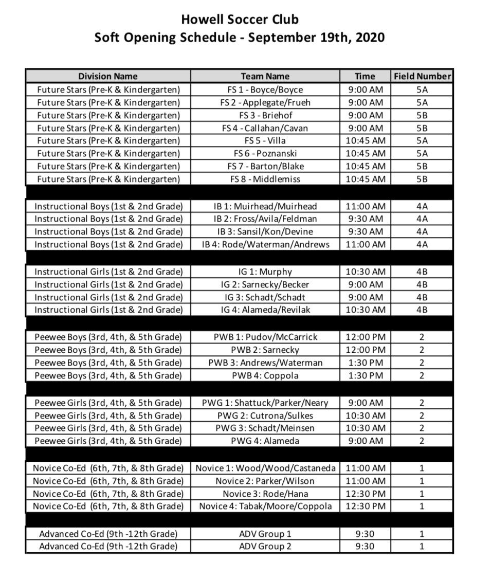 Howell_Soccer's tweet photo. Our ~soft~ opening day is here! Check out your teams assigned practice time! https://t.co/CHJMKmqpul
