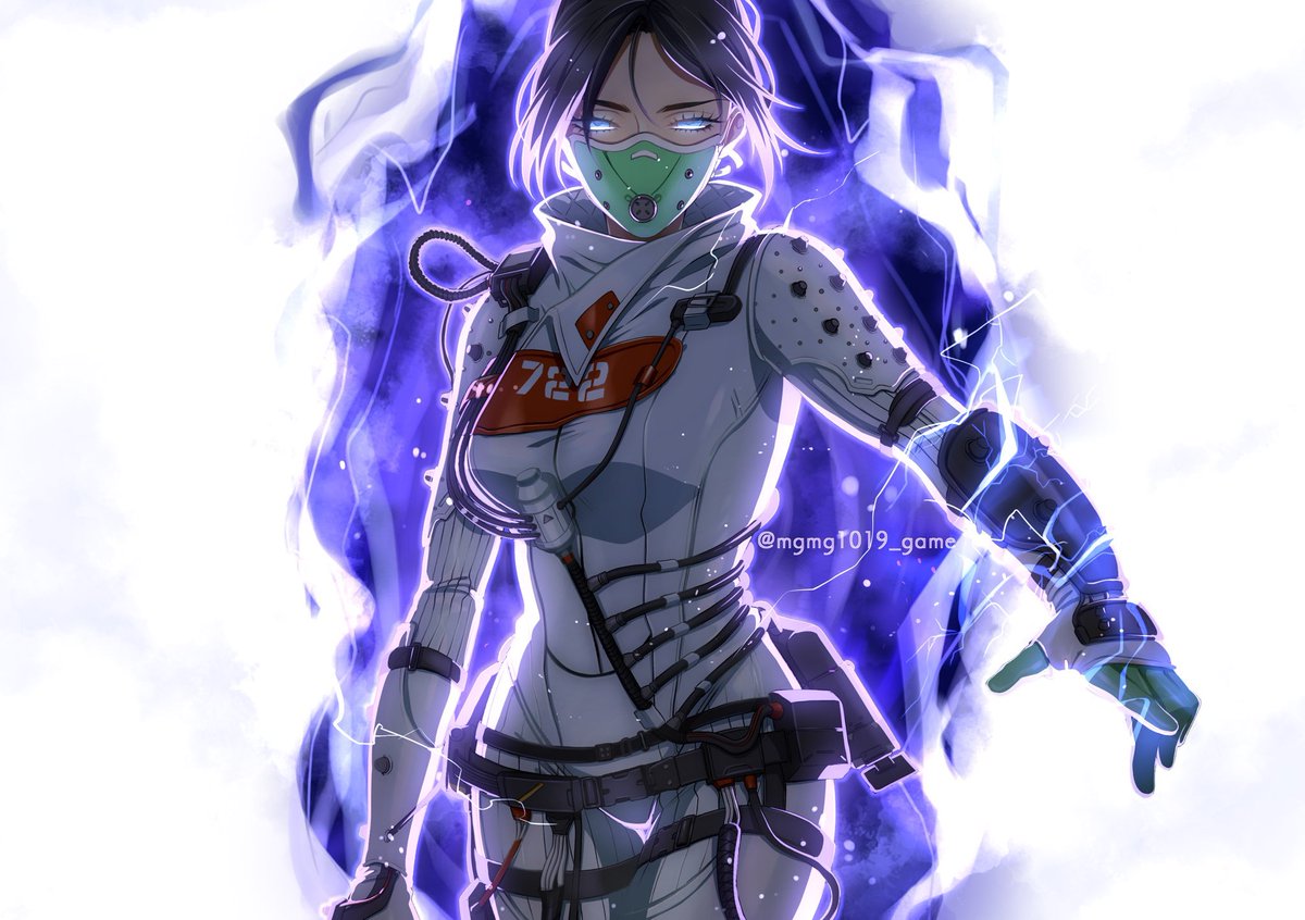 wraith (apex legends) 1girl solo electricity breasts blue eyes bodysuit black hair  illustration images