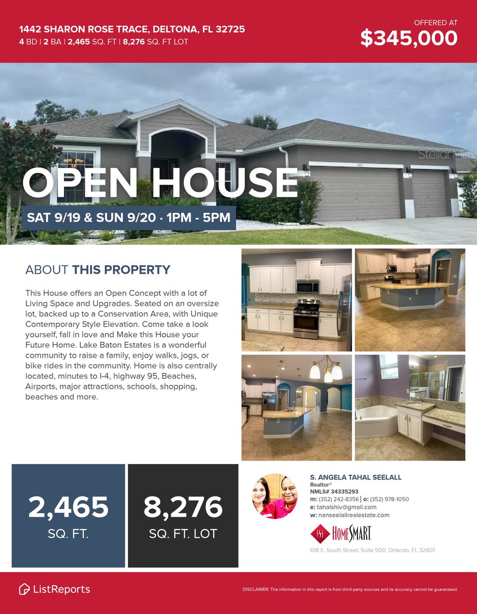 Open House Today 9/19 & Tomorrow 9/20 from 1-5pm at 1442 Sharon Rose Trace, Deltona 32725 | Come see us this weekend to explore this beautiful nature view home #openhousesaturday #deltonaflorida
#firsttimehomebuyer #fbcmortgage #househunting #nanseelallrealestate #HomeSmart