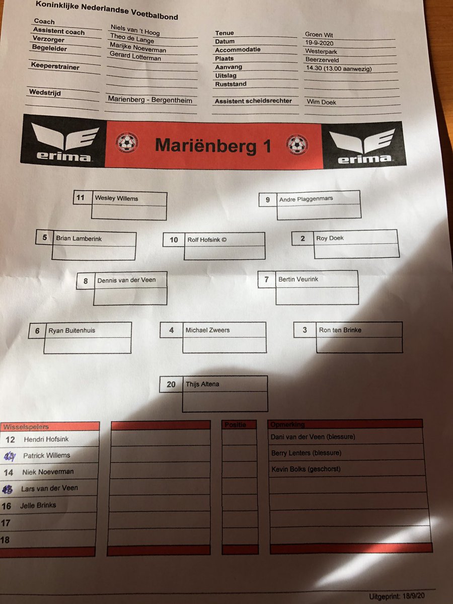 sportstentorzwo's tweet photo. Op een zonnig en Corona proof sportpark van @vvMarienberg vindt vanmiddag de ‘Kanaalderby’ plaats tegen @vvbergentheim. De opstelling van de thuisploeg is als volgt. #marber https://t.co/XevIRQDk0M