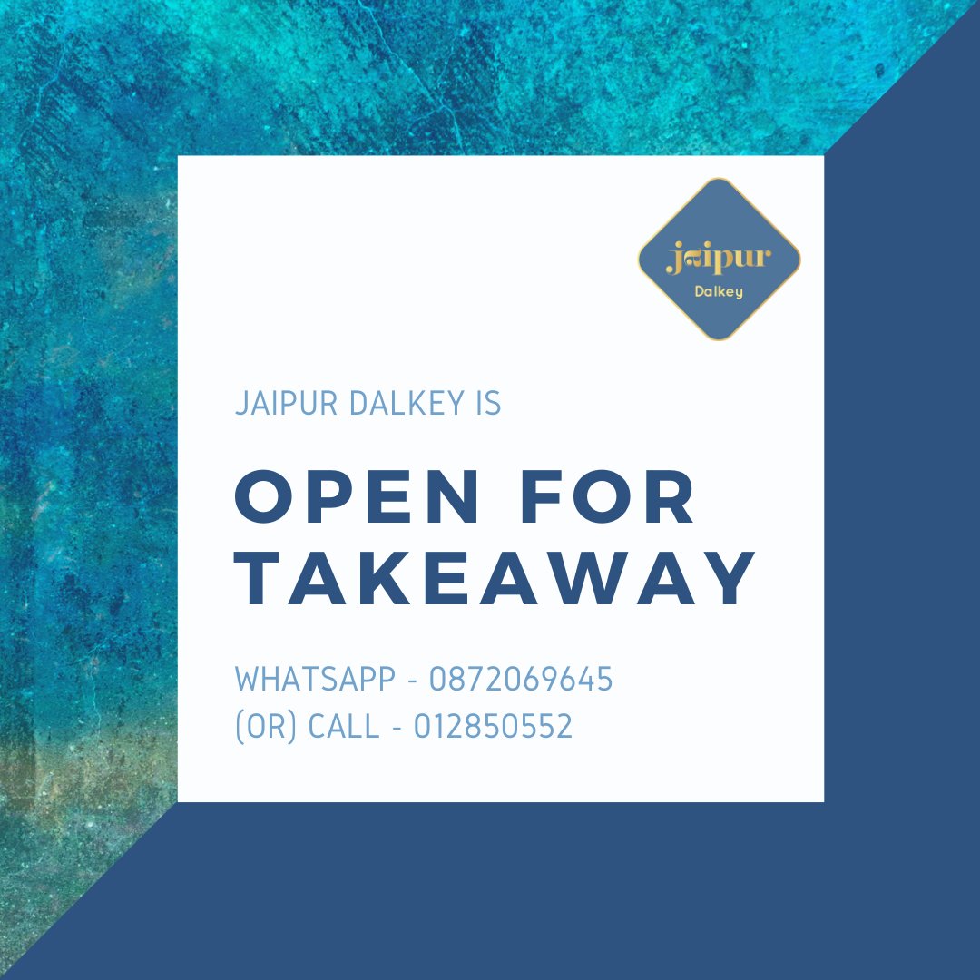 Thank you for your continued support. Adhering to the new recommended guidelines, we have our Dine at Home menu available from 3:30pm - 9:00pm, today. Menu available here - jaipur.ie/dine-at-home-m…
To place orders WhatsApp us on 087 206 9645 (or) call us on 01 285 0552
#dalkey