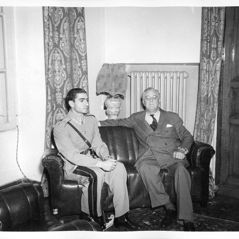 In August 1941, the British and Soviets invaded and ousted the Shah, who was sent into exile and replaced with his son Mohammed Reza Pahlavi (here w FDR). However, the legacy of Aryanism lived on - and took on its most violent form w/ Davoud Monshizadeh and the Sumka in the 1950s