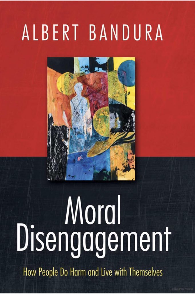 1/ Ask anyone if they support FRAUD––they say no.Want to grok how supporters of FRAUD (politics, stocks, medicine) come to overlook it, rationalize or justify it as OK. THIS is the manualAlbert Bandura’s ‘“Moral Disengagement”—how people do harm + live with themselves’