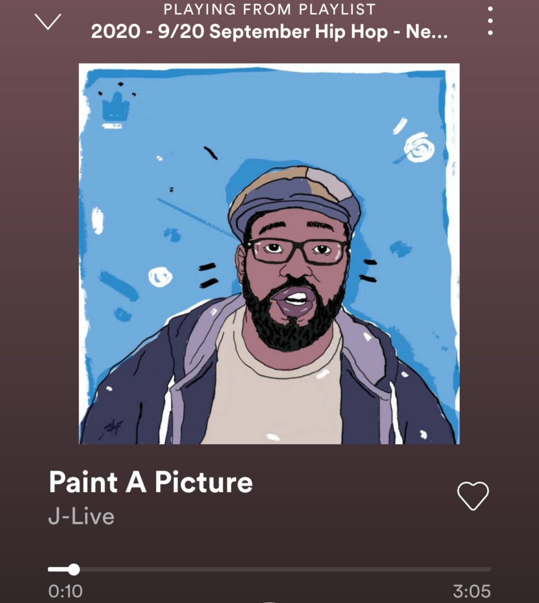 thhmuseum's tweet photo. "Paint A Picture" by J-Live is just one of the head noddin' tracks on #UHHM's September 2020 #Spotify playlist, "New Underground Classic Rap." #NowPlaying #HipHop #HipHopHistory #PaintAPicture #JLive @mortierMUSIC #DrawnUp #NP 
Listen &amp; follow: https://t.co/MsLC2tcV4c https://t.co/mPRloTZhrN