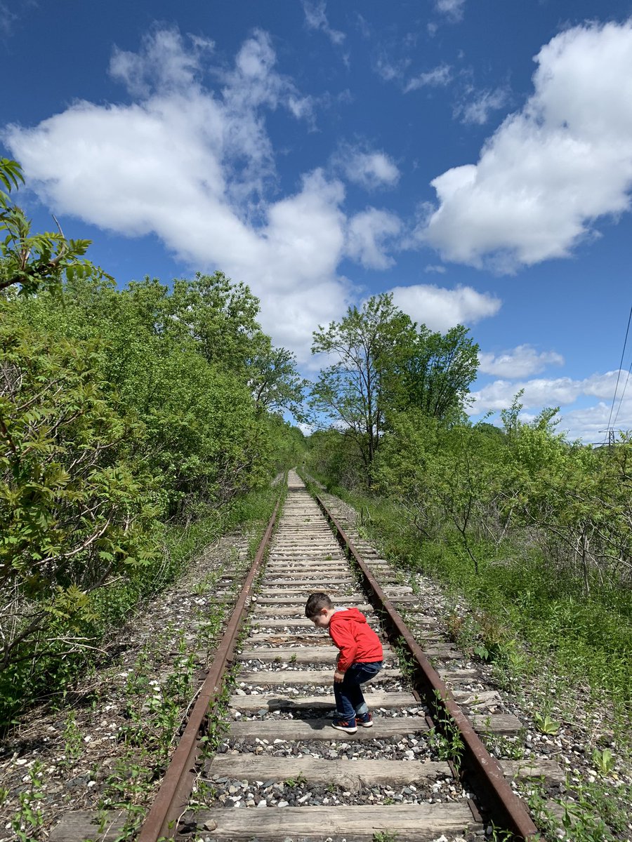 Trails at Brickworks. So many to choose from. Can go down to abandoned rail path. Parking off of Bayview.