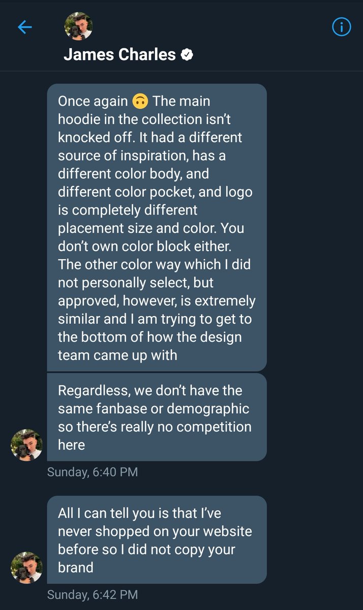 James basically admits his team ripped of us but said it's fine because "we don't have the same fanbase or demographic".