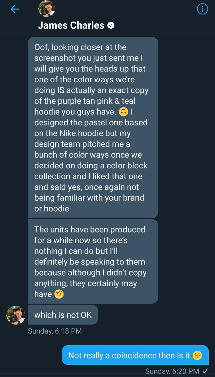 James basically admits his team ripped of us but said it's fine because "we don't have the same fanbase or demographic".