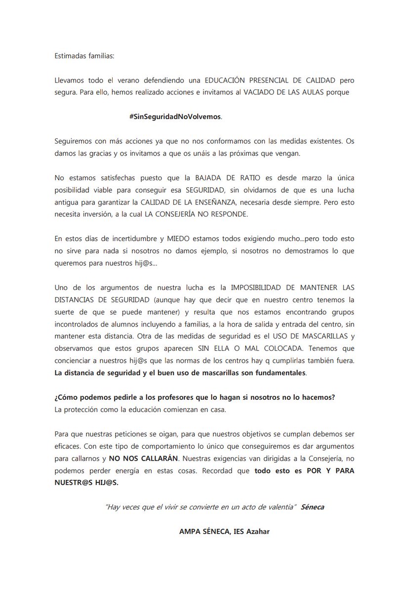 SenecaIes's tweet photo. A demanda de las quejas de familias 👇🏼👇🏼👇🏼👇🏼 https://t.co/W74hu5Lkka