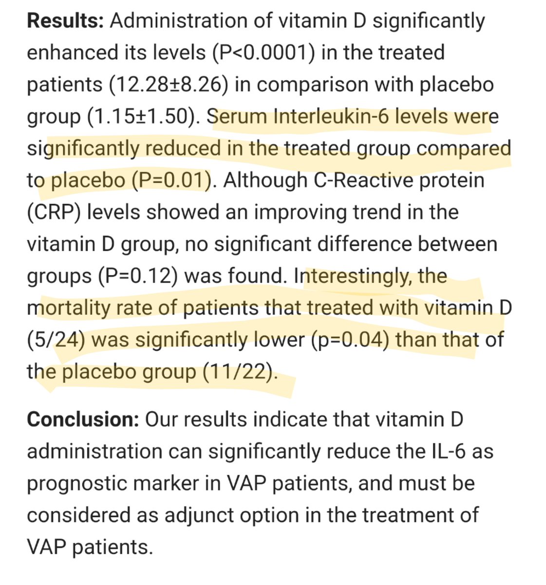 If you look at some studies on Vitamin D and inflammatory markers a reduction of interleukin-6 has been found previously. For example:  https://pubmed.ncbi.nlm.nih.gov/29248753/...