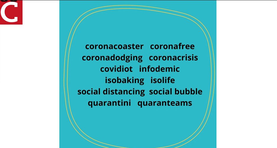 JessBCN's tweet photo. #ielt20 @lexicojules Examples of 'Corona Vocabulary'. Need to wait to see if they last before incorporating into dictionary, but can be fun, topical way to introduce concepts of English morphology https://t.co/Yd4Lg8oe0f