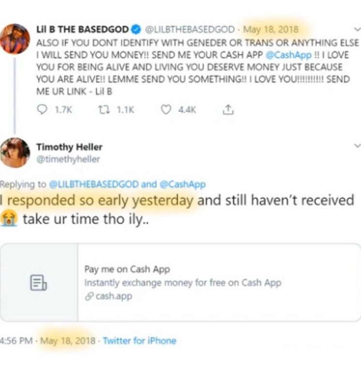 TinyTimHeller's tweet photo. This is one of my faves out of all the lies that get spread about Timothy because it's just (once again) caused by poor reading comprehension.
She never claimed to be trans and simply said she responded to a post from the DAY BEFORE that post was even made. Is right there https://t.co/06LwRgV7XZ