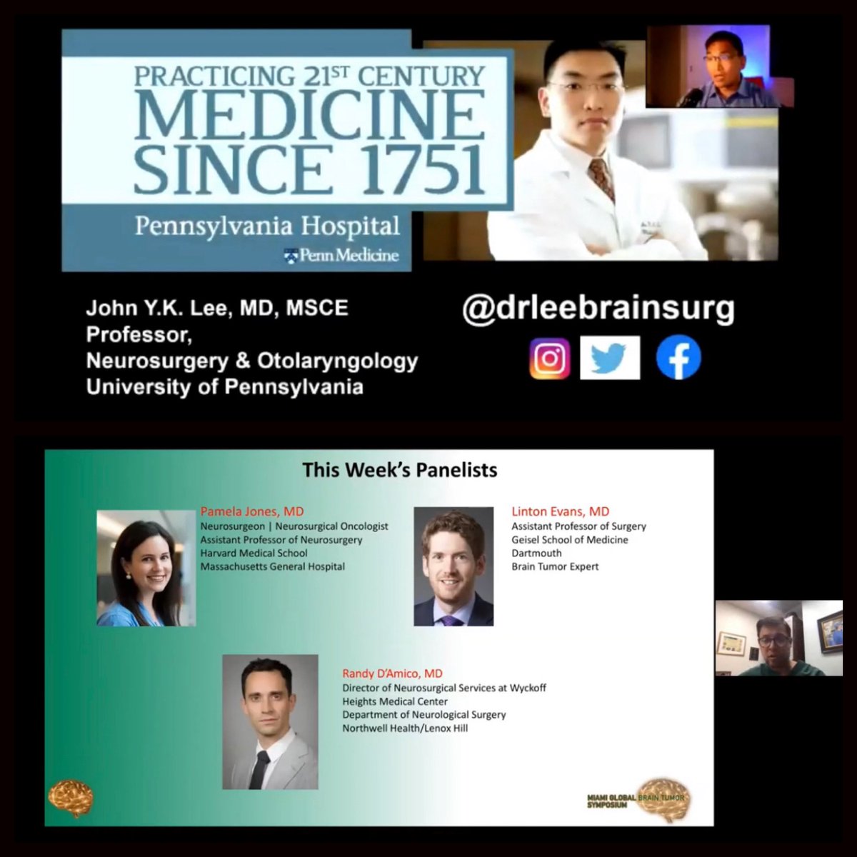 Fantastic talk this past week on  #MGBTS- “Intraoperative Molecular BrainTumor Imaging using Near Infrared Fluorophores” by @DrLeeBrainSurg & panelists Drs Jones, Linton & @RandyDAmico_Me.  If you missed it check it out at: youtu.be/8I9ydq4FMVY #Neurosurgery #litbrain #meded