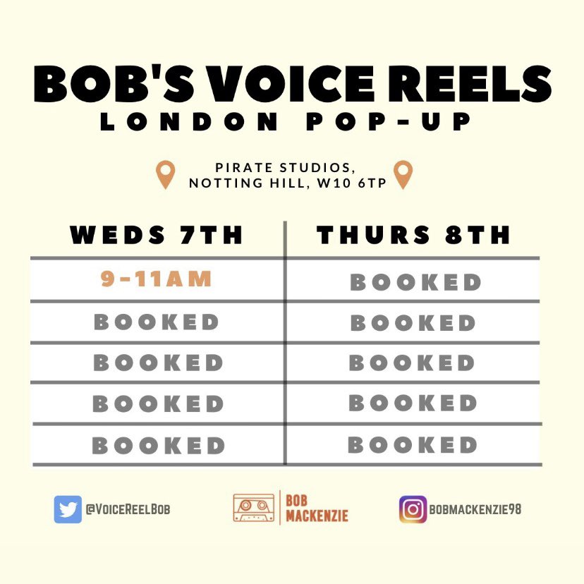 🚨 ONE SLOT LEFT 🚨 

One more slot for the London October Pop-up!!! 🎤

£75 for the reel, including 
- 2hr recording session 
- editing 
- mix &amp; master 

DM me to book, first come first serve!! ✉️ 

#voicereel #actors #acting