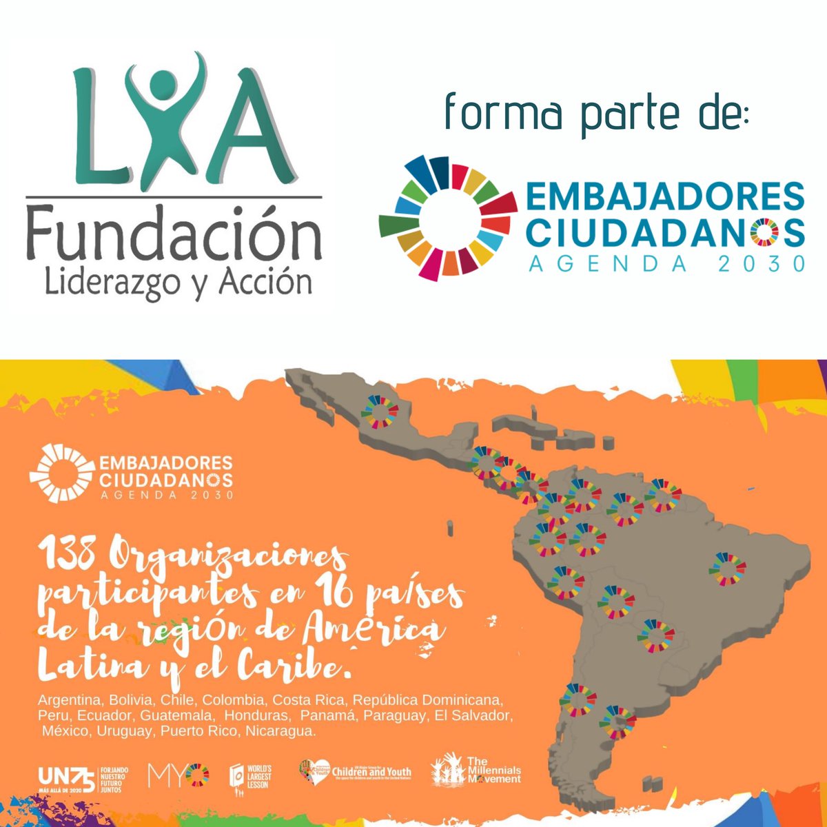 FundacionLYA's tweet photo. Estamos muy contentos de compartirles que, #FundaciónLyA forma parte de las organizaciones participantes de de la V Edición del programa Embajadores Ciudadanos 2030. 🤩🌎

@TmmMillennials 
#FundaciónLyA
#HeyMillennilas #EmbajadoresCiudadanos2030 
#IYD2020
#JuventudesALC2030 https://t.co/KUGyZiVuQs