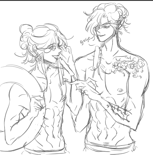 (wip) i did spent half an hour searching for beach outfit reference but ended up drawing them shirtless 
