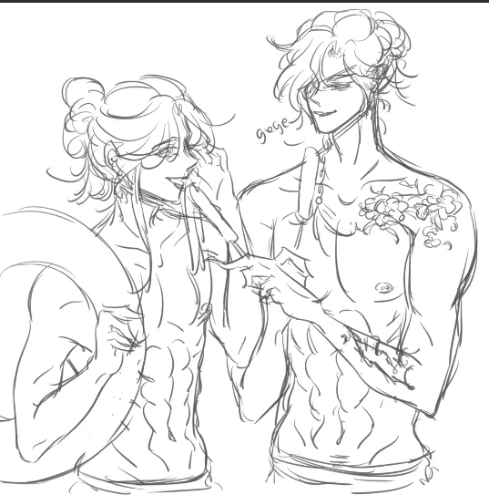 (wip) i did spent half an hour searching for beach outfit reference but ended up drawing them shirtless 