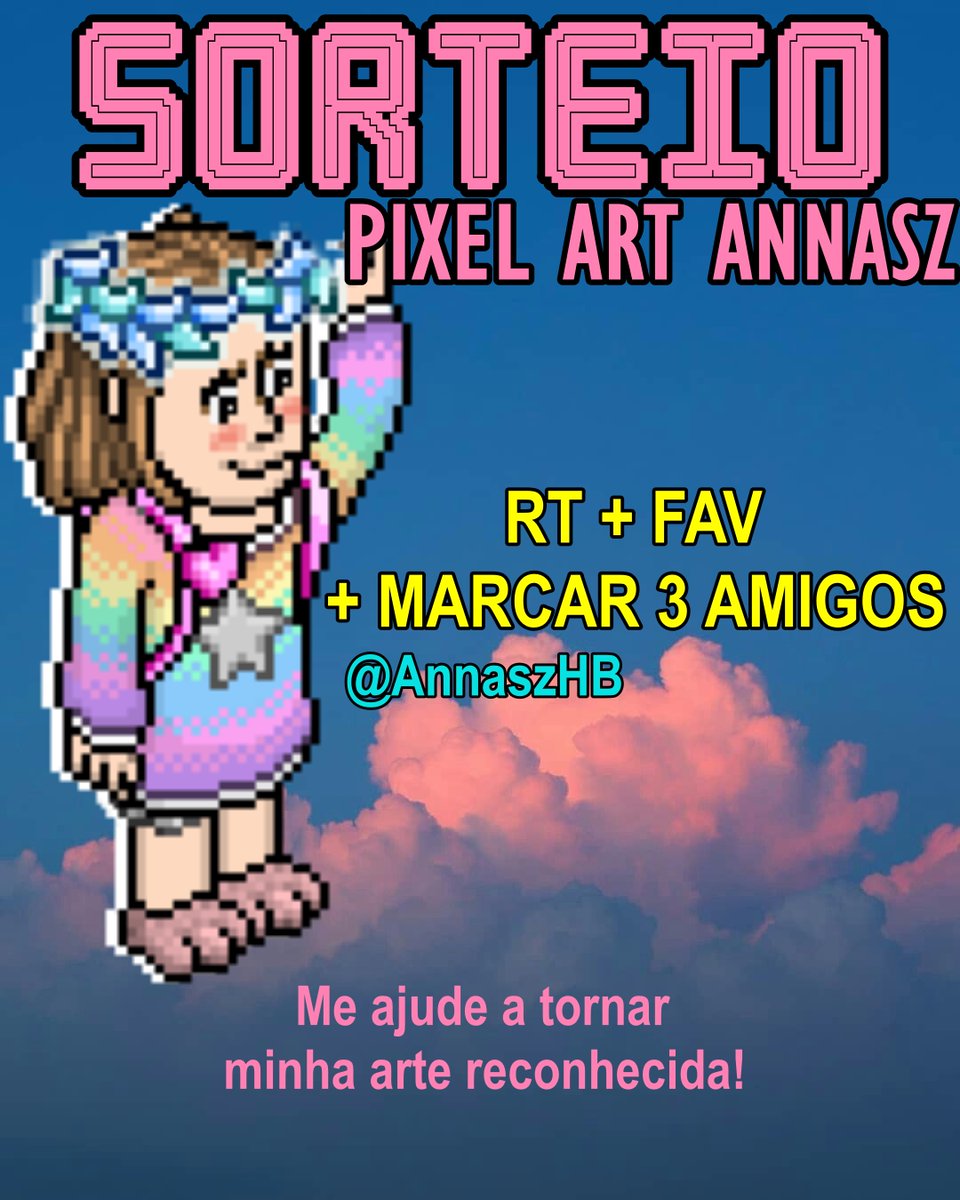 AnnaszHB's tweet photo. ⚠️SORTEIO ,ANNASZ⚠️

Para participar do sorteio vc precisa:

⚜️Curtir esse post
⚜️Dar RT
⚜️Marcar 3 amigos
⚜️Me seguir
E pronto! Já está participando.

Estarei sorteando uma pixel art no estilo da minha foto de perfil. 

✨Boa sorte a todos!!!

#Habbo #sorteiohabbo #habbosorteio https://t.co/HzPPkrAJsR