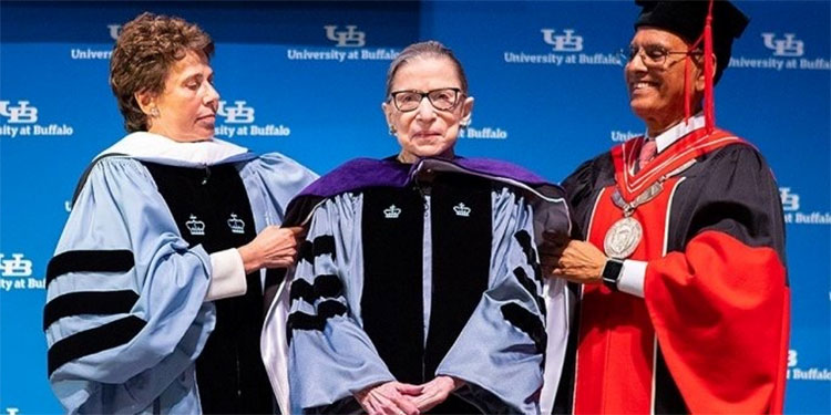 SUNY's tweet image. All of SUNY mourns the passing of Justice Ginsburg. Her work will live with us for generations to come.