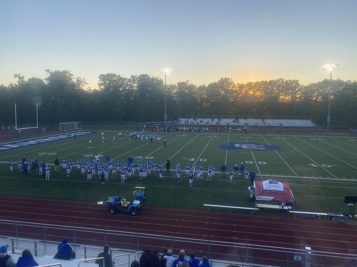 evstockton's tweet photo. Got to call a game for the first time in six months yesterday, and I can’t think of a much better place to have done it 😊🎙 

Gotta love some Friday Nights Lights in Michigan! Congrats to @DCCfootball on a big season opening victory ☘️🏈 https://t.co/m00u2a4ULF