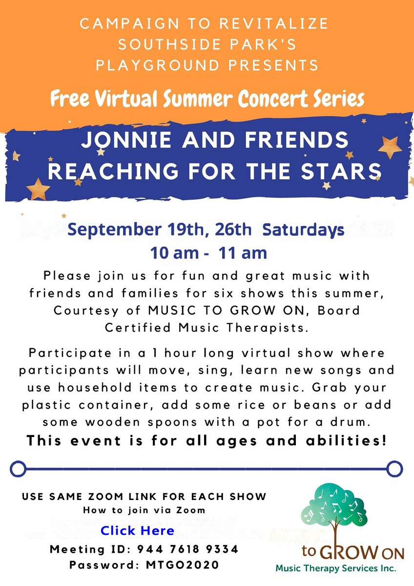 UCPsacramento's tweet image. Don&apos;t miss out on these free summer concerts courtesy of MUSIC TO GROW ON.

Next date is TODAY 10-11AM!

#Zoom link below:
zoom.us/j/94476189334?…

#MusicTherapy #Disabilities #AllAbilities