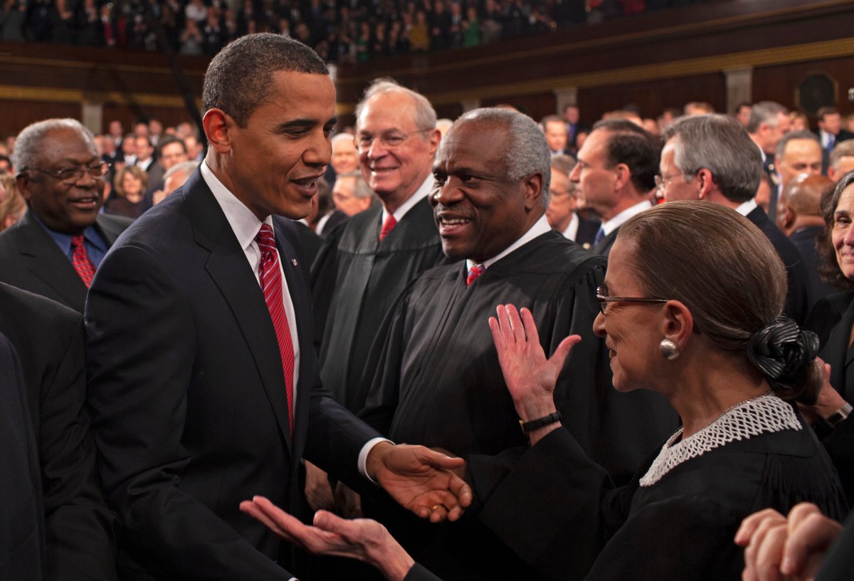 ObamaFoundation's tweet image. "Ruth Bader Ginsburg fought to the end, through her cancer, with unwavering faith in our democracy and its ideals. That’s how we remember her. Michelle and I admired her greatly, we’re thankful for the legacy she left this country,”—@BarackObama on the passing of Justice Ginsburg