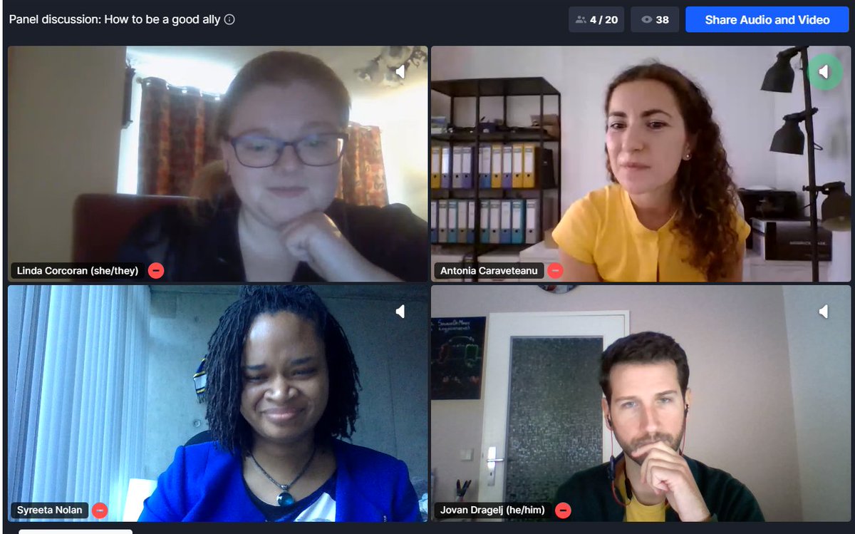 Panel discussion on How To Be An Ally with our wonderful panelists <a href="/jdragelj/">Jovan Dragelj</a>,<a href="/nolan_syreeta/">Syreeta Nolan ❤️ @synolan.bsky.social</a>, and @LindaCCor at #iscientist20 happening right now!