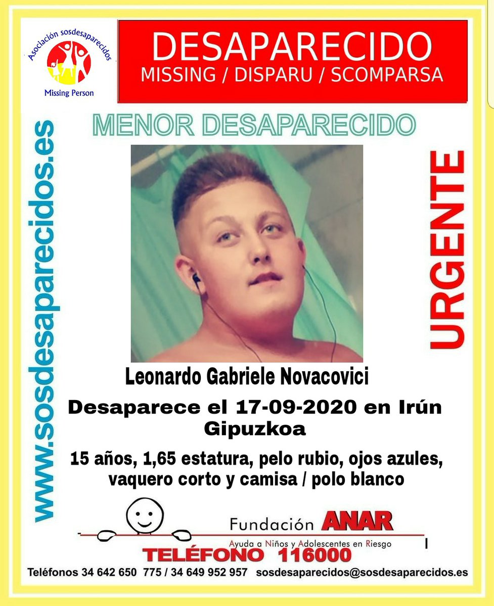 ⚠️ IMPORTANTE🚩

Leonardo tiene 15 años y lleva 48 horas desaparecido.

Si le has visto, por favor, llámanos📞: 091, 112, 062.

Tu RT no cuesta nada y puede ayudar a encontrarlo🙏