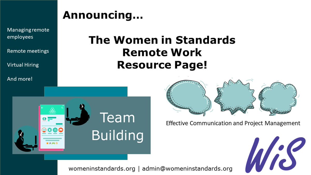 WiStandards's tweet photo. Supercharge your remote team - get resources and ideas with the Women in Standards #Remotework resource page, click here
https://t.co/2S53lUyRDk
#managingremoteteams #remoteteams #virtualteams #workremote https://t.co/C616lbPXLU