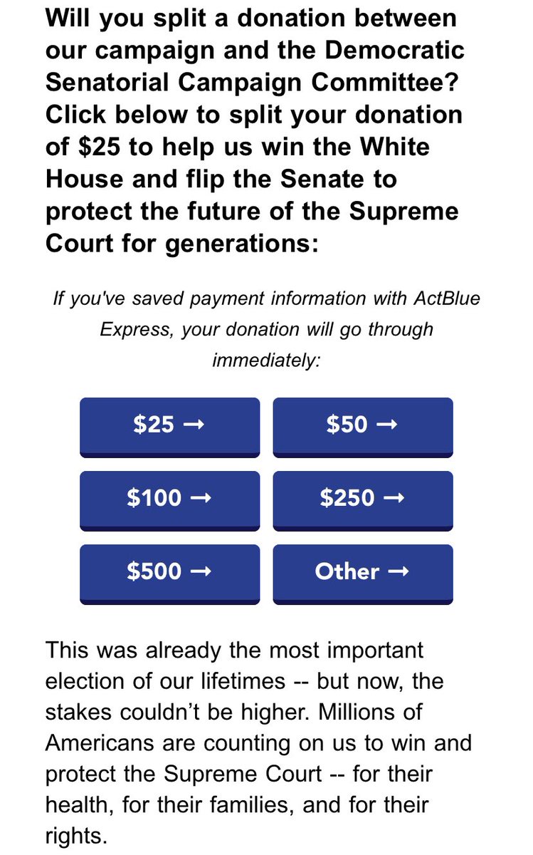 “Today, we fight for her legacy.”. @kamalaharris fundraising this morning for the Biden campaign and  @DSCC, evoking the death of Ruth Bader Ginsberg.Not long ago such political fundraising would’ve been considered churlish. We’re far past that, though.
