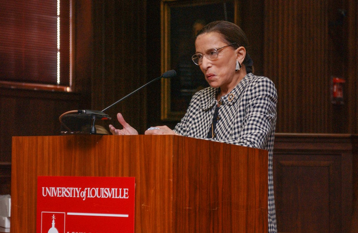 uofl's tweet image. In 2003, Justice Ruth Bader Ginsburg was presented with a Brandeis Medal from @LouisvilleLaw.

Today we remember Justice Ginsburg, who died Friday at age 87. May she rest in peace.