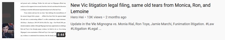 spread false information about VM's case. As can be seen in the titles of these videos, he is trying to create the impression that the other side is desperate and losing in VM's appeal. This is false since, again, due in part to Ty Beard's incompetence, VM has no chance of