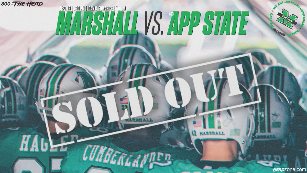 🚨 TICKET ALERT 🚨

Today’s <a href="/HerdFB/">Marshall Football</a> vs. App State football game is officially a socially distanced sellout!

Tickets are SOLD OUT and are no longer available to the general public. 

Student tickets are available at Gate F starting at 2pm. Guest tickets also available for $20.