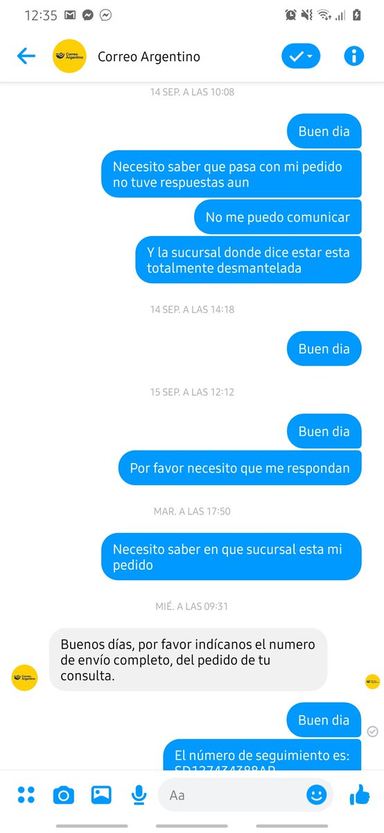 JoisGimenez's tweet photo. @CorreoOficialSA El nro no atienden. El mail no responden y por facebook no responden https://t.co/o4CznUdXPV