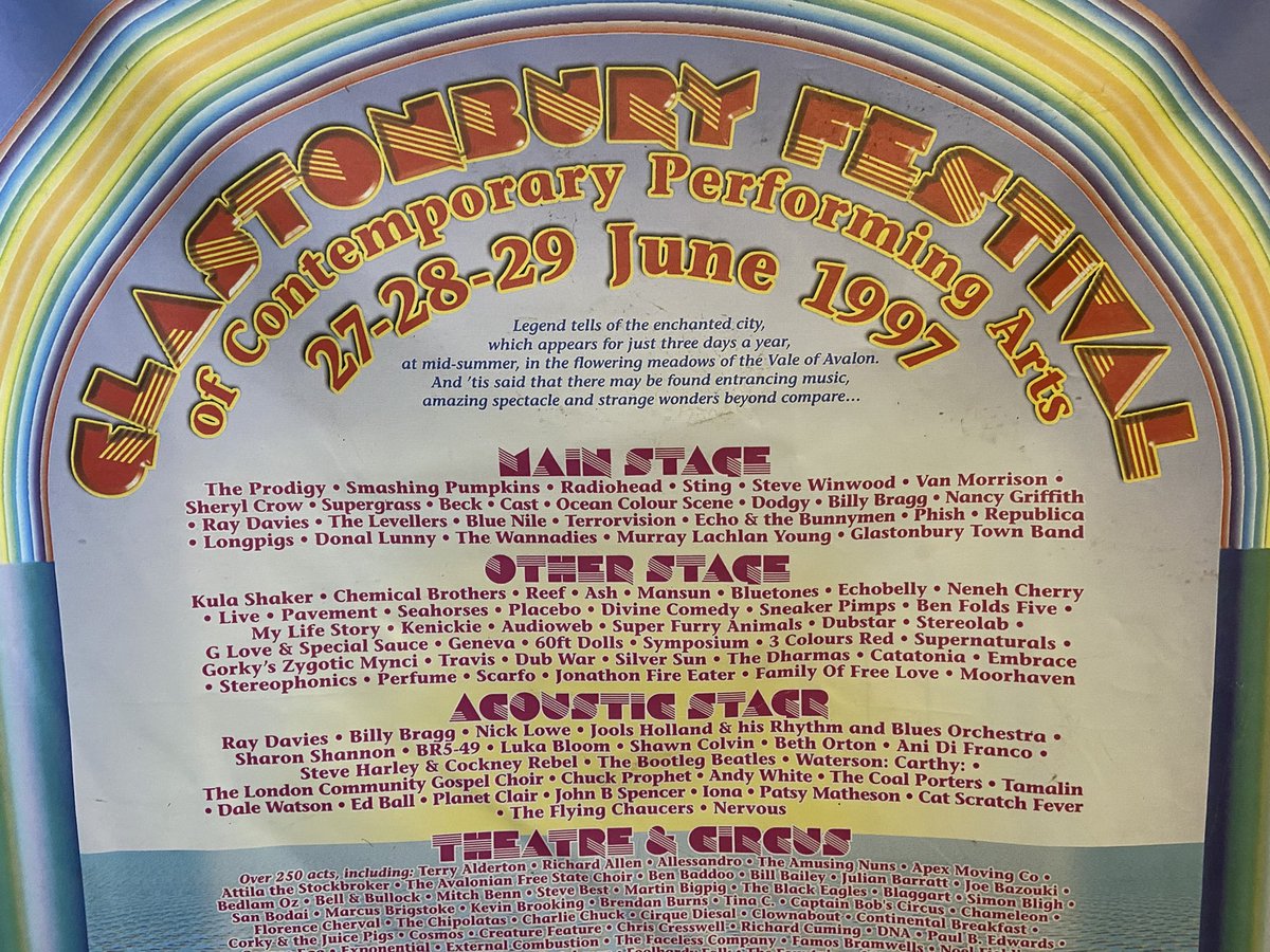 50 years ago today the first #Glastonbury ever. Incredible exhibition of then till now at Pilton Tythe Barn. So proud to see my old band on a poster.