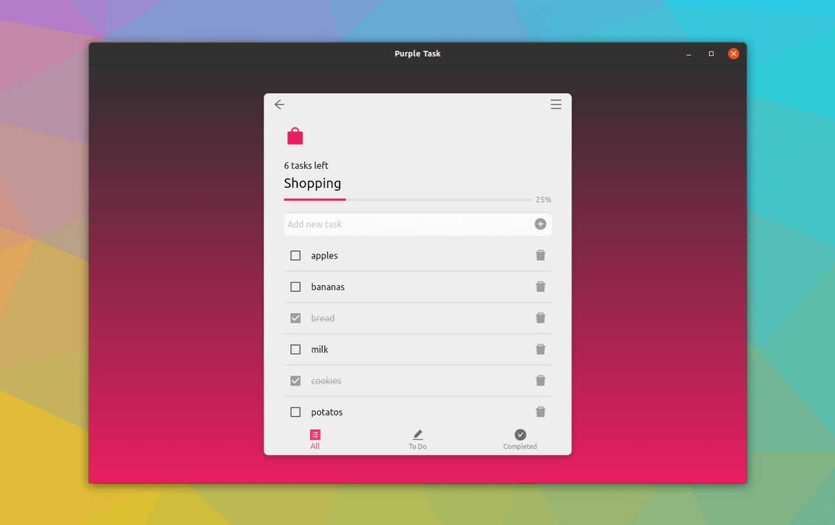 ubuntu's tweet image. Purple Task is a new simple app to help you get stuff done. Data is stored locally, with no need for an Internet connection. Available for #Ubuntu now.
bit.ly/33IRkVs