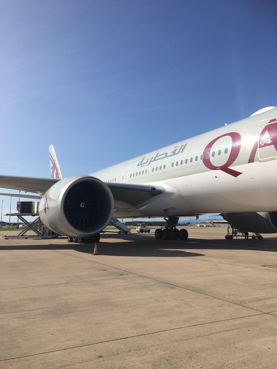 belfastairport's tweet photo. This is the first time a B777-300 has landed @belfastairport  with some of the largest jet engines in the world! #impressive @qatarairways https://t.co/GwboTJnjsN