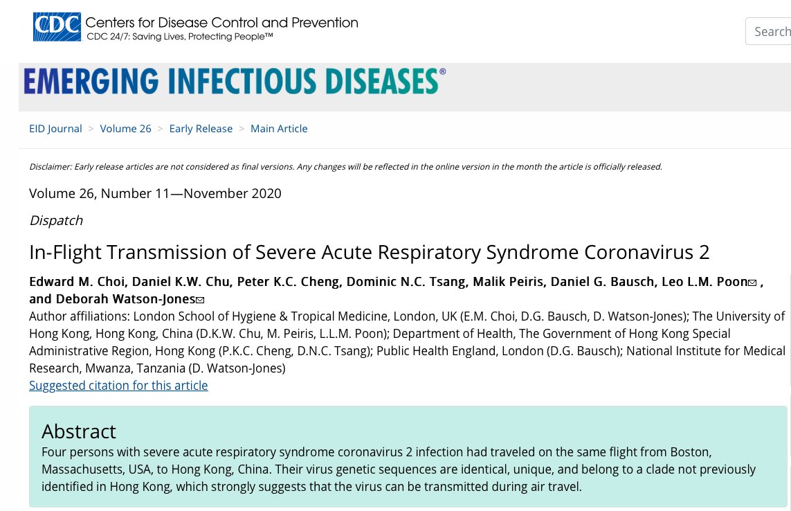 ThreadAre flights "safe"? This is a question that I have been asked dozens of times by friends/colleagues/mediaThis week,  @cdc_eidjournal published a couple of reports of  #covid19 transmission on flights-  https://wwwnc.cdc.gov/eid/article/26/11/20-3299_article-  https://wwwnc.cdc.gov/eid/article/26/11/20-3254_article