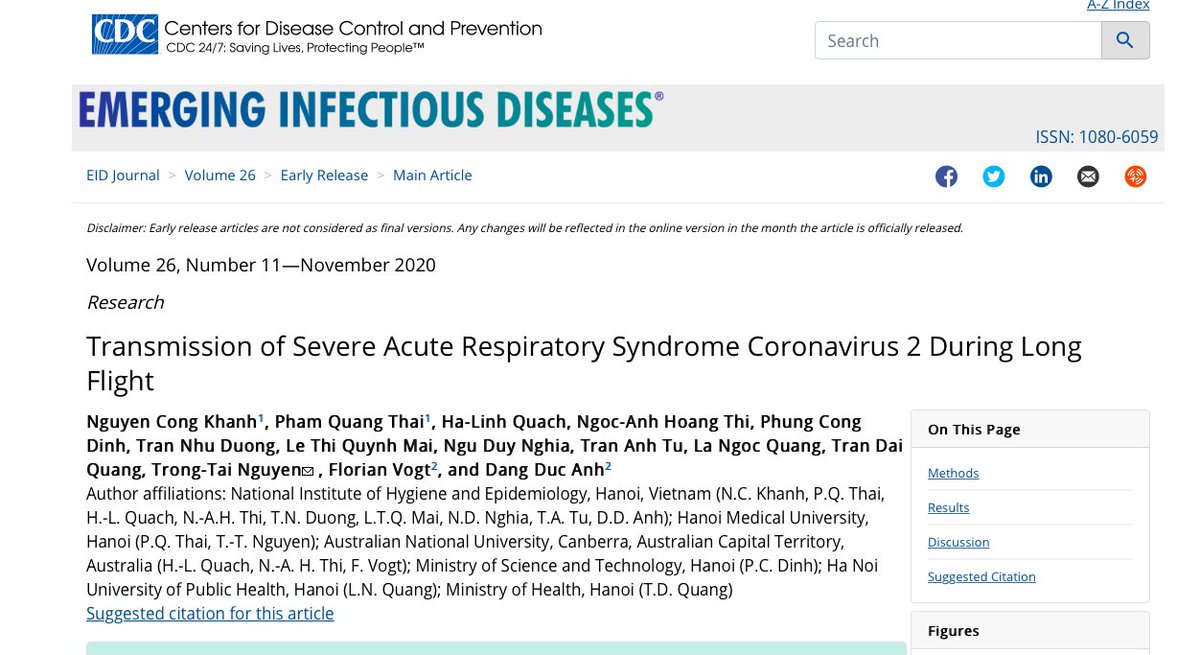 ThreadAre flights "safe"? This is a question that I have been asked dozens of times by friends/colleagues/mediaThis week,  @cdc_eidjournal published a couple of reports of  #covid19 transmission on flights-  https://wwwnc.cdc.gov/eid/article/26/11/20-3299_article-  https://wwwnc.cdc.gov/eid/article/26/11/20-3254_article