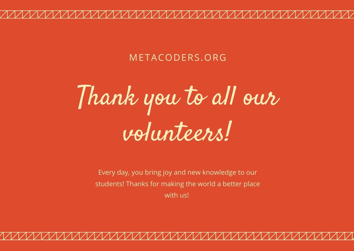 metacoders's tweet image. We couldn't do it without you! Learn more about volunteering with MetaCoders here: metacoders.org/volunteer-onli… #nonprofit #volunteers