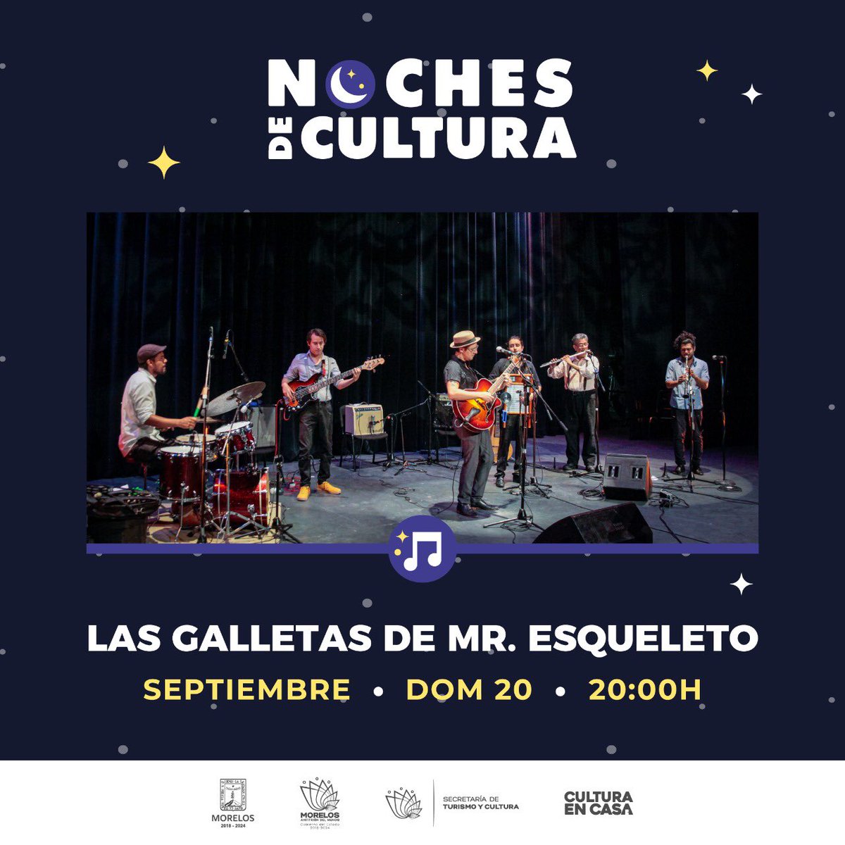 JaramilloKar's tweet photo. Disfruta este domingo a las 20 hrs. de la música de Las Galletas de Mr. Esqueleto, en transmisión desde el Teatro Ocampo en #NochesDeCultura https://t.co/1ARUKyQO42