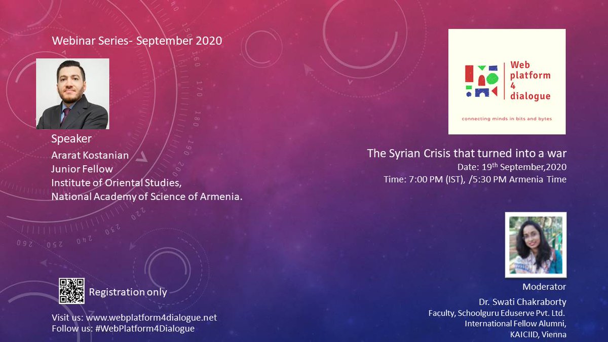 The Syrian Crisis that turned into a war

Date: 19th September,2020

Time: 7:00 PM (IST), /5:30 PM Armenia Time

Ararat Kostanian
Junior Fellow
Institute of Oriental Studies, 
National Academy of Science of Armenia.
