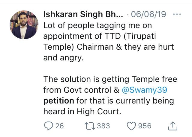 Now regarding the Tirupati Devaswom, lshkaran said in June 2019 that they will file a petition to stop financial irregularities and stop misuse of funds but by Dec 2019, Jagan had already received a Hindu Certification from Swαmy.So another case whr Mandavli happened.