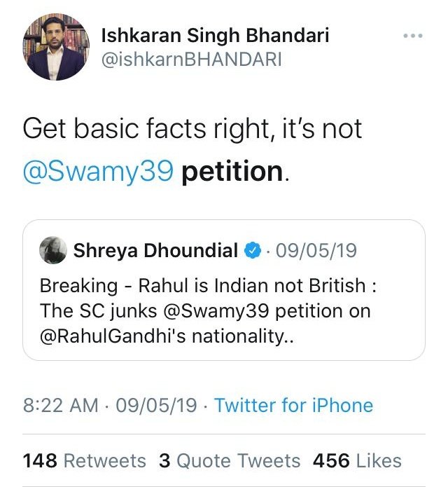 "Rahul Gandhi is British, I will prove it in Court and he cannot become Prime Minister"Some famous quotes of Swαmy which made him overnight star of Right Wing. But in 2018, Supreme Court rejected this claim, lshkaran says its not Swαmy's petition, then whr is Swαmy's petition?