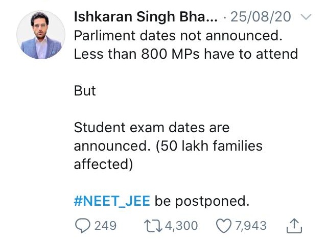 He ran a slander campaign against Modi ji along with his boss Swαmy and a huge army of bots.Now both the exams are concluded with 85% attendance, all state government co-operating, even Parliament monsoon session is on going. Once again baby lshkaran's lies got bursted 