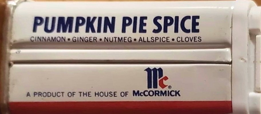 Pumpkin pie spice, also cake spice tips (McCormick, ca. early 1970s)