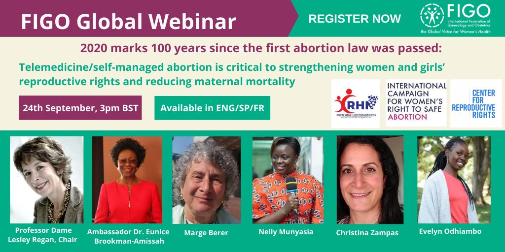 Our next #FIGOWebinar is just round the corner! To mark International #SafeAbortion day, we will be joined by a panel of experts to discuss the critical role of telemedicine/self-managed abortion. 

🕐24th Sept, 3pm BST.

Register: bit.ly/2PQqiFb
#IManageMyAbortion #SRHR