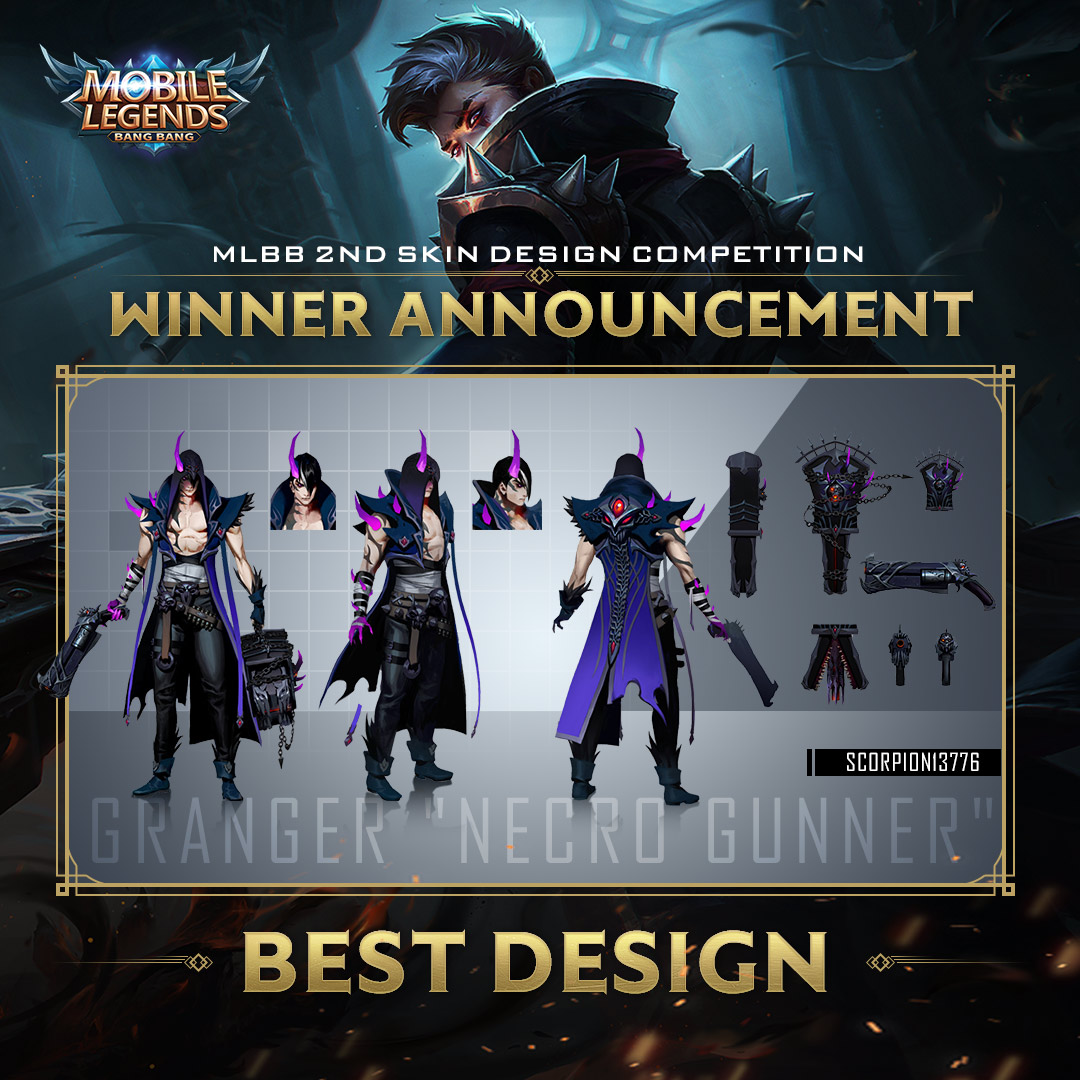 MobileLegendsOL's tweet photo. MLBB 2ND SKIN DESIGN COMPETITION winner announcement Phase 1!
Congratulations to Best Design (One) and Best Popularity (One)!
Next time, we will announce Best Innovation (Three) and Best Costume (Five). Stay tuned!
#MobileLegendsBangBang #MLBBSkinDesignCompetition https://t.co/OWPMNRD2Pb