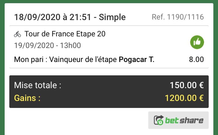 Emeric_CTH's tweet image. 🚨Une nouvelle fois tout était annoncé ce matin j’espère que vous avez suivi les amis, un sans faute sur toute cette dernière semaine du #TDF2020 nouveau braquage c’est monstrueuuux on s’approche des 28k€ de gain en 1 semaine😱💰

RT en massseee😍😍 
#TeamParieur @UnibetFrance🚵🏼‍♂️