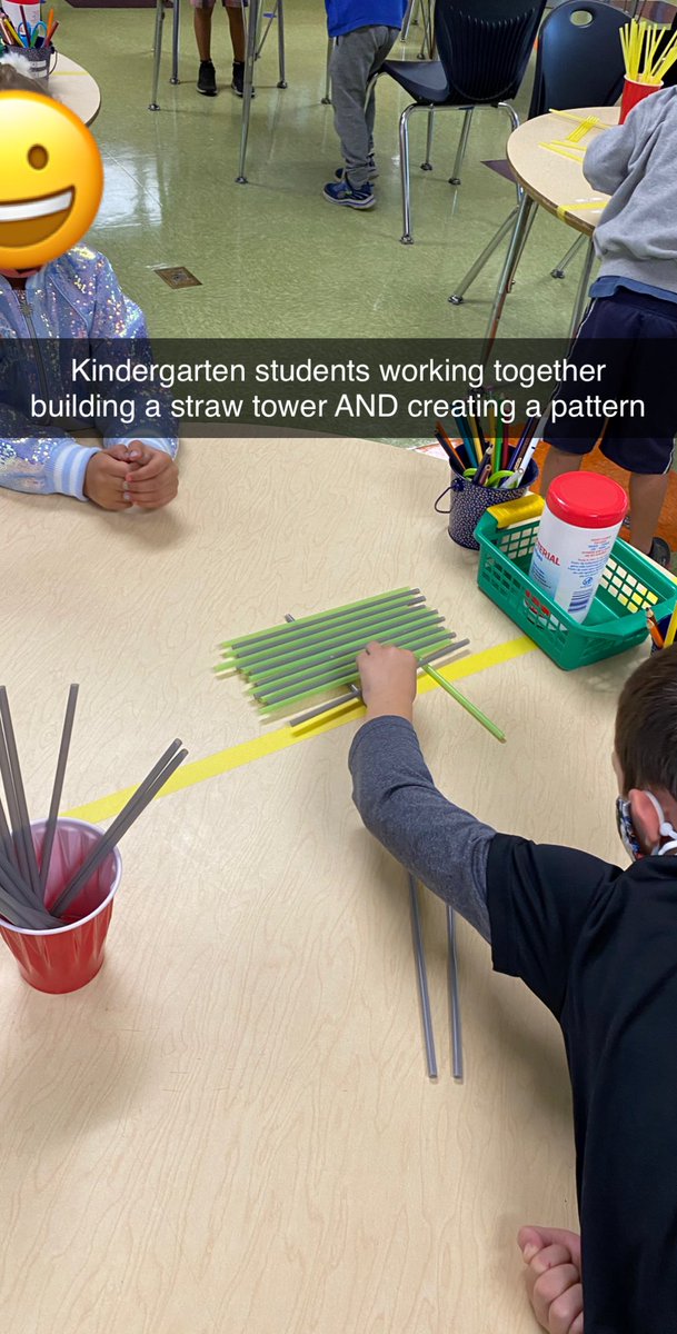 LibraryHighland's tweet photo. Collaborating (at a safe distance) to build straw towers. Students use what they learned from the story Straw by Amy Krause Rosenthal to take their time through the building process. @CheshirePublic @HighlandCT @HanlonEducator #collaboration #elementarylibraryfun #desingthinking https://t.co/n5GMaavGow
