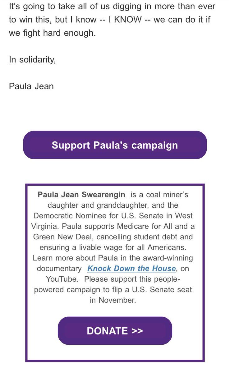 “No time to despair”RBG-themed campaign fundraising message from  @paulajean2020, Democratic nominee for U.S. Senate in West Virginia.